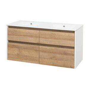 MEREO Opto, koupelnová skříňka s keramickým umyvadlem 121 cm, bílá/dub Riviera CN933