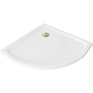 MEXEN/S Flat sprchová vanička čtvrtkruhová slim 70 x 70 cm, bílá + zlatý sifon 41107070G