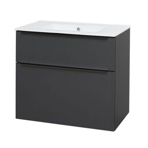 MEREO Mailo, koupelnová skříňka s keramickým umyvadlem 81 cm, antracit, černé madlo CN531B