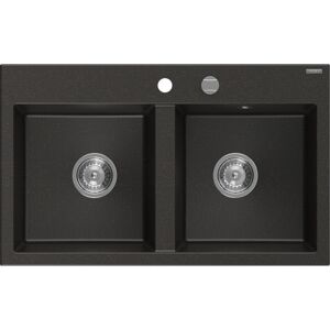 MEXEN Hektor granitový dřez 2-bowl 800 x 480 mm, černá/zlatá metalik, sifon chrom 6521802000-75