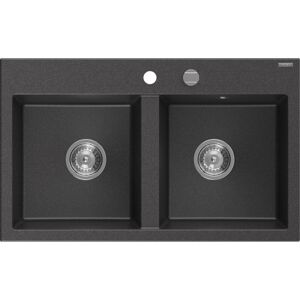 MEXEN Hektor granitový dřez 2-bowl 800 x 480 mm, černá kropenatá, sifon chrom 6521802000-76