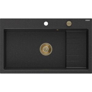 MEXEN/S Omar granitový dřez 800 x 480 mm, černá/stříbrná metalik, zlatý sifon 6520801005-73-G