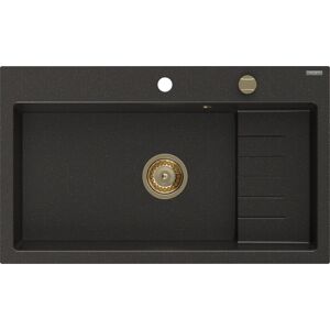 MEXEN/S Omar granitový dřez 800 x 480 mm, černá/zlatá metalik, zlatý sifon 6520801005-75-G