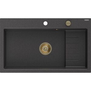 MEXEN/S Omar granitový dřez 800 x 480 mm, černá kropenatá, zlatý sifon 6520801005-76-G