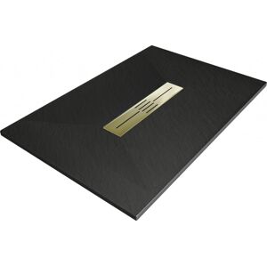 MEXEN/S Toro obdélníková sprchová vanička SMC 100 x 70, černá, mřížka zlatá 43707010-G