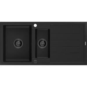 MEXEN/S Andres granitový dřez 1.5 s odkapávačem 1000 x 500 mm černý, černý sifon 6515101510-77-B