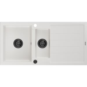 MEXEN/S Andres granitový dřez s odkapávačem 1000 x 500 mm, bílá, černý sifon 6515101510-20-B
