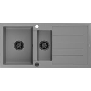 MEXEN/S Andres granitový dřez s odkapávačem 1000 x 500 mm, šedá, černý sifon 6515101510-71-B