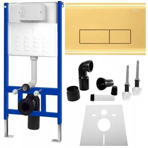 REA Podomítkový WC systém + tlačítka H zlatý KPL-90008