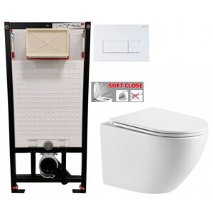 DEANTE Podomítkový rám, pro závěsné WC mísy + SLIM tlačítko bílé + WC INVENA LIMNOS WITH SOFT, včetně soft/close sedátka CST_WC01 A51P LI1