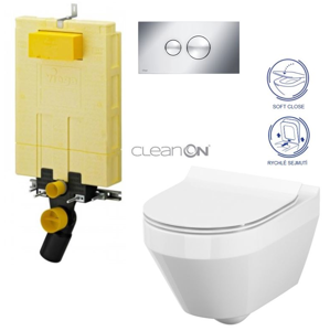 AKCE/SET/VIEGA MONO modul WC čelní ovládání + ovládací tlačítko CHROM + WC CERSANIT CREA OVÁL CLEANON + SEDÁTKO V606732CR CR1