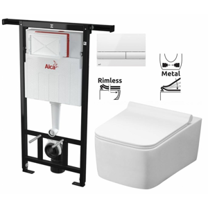 ALCAPLAST Jádromodul předstěnový instalační systém s bílým tlačítkem M1710 + WC REA Rico Rimless + SEDÁTKO AM102/1120 M1710 RI1