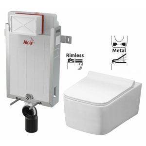 ALCAPLAST Renovmodul předstěnový instalační systém bez tlačítka + WC REA Rico Rimless + SEDÁTKO AM115/1000 X RI1