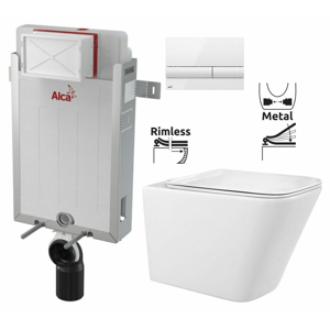 ALCADRAIN Renovmodul předstěnový instalační systém s bílým tlačítkem M1710 + WC REA  Raul Rimless + SEDÁTKO AM115/1000 M1710 RA1