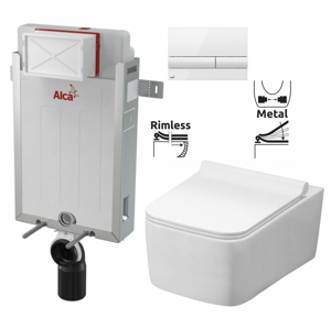 ALCAPLAST Renovmodul předstěnový instalační systém s bílým tlačítkem M1710 + WC REA Rico Rimless + SEDÁTKO AM115/1000 M1710 RI1