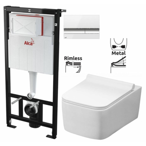 ALCAPLAST Sádromodul předstěnový instalační systém s bílým/ chrom tlačítkem M1720-1 + WC REA Rico Rimless + SEDÁTKO AM101/1120 M1720-1 RI1