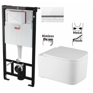 ALCAPLAST Sádromodul předstěnový instalační systém s bílým/ chrom tlačítkem M1720-1 + WC REA Tino Rimless + SEDÁTKO AM101/1120 M1720-1 TR1