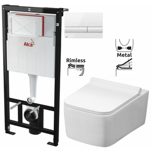 ALCAPLAST Sádromodul předstěnový instalační systém s bílým tlačítkem M1710 + WC REA Rico Rimless + SEDÁTKO AM101/1120 M1710 RI1