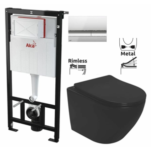 ALCADRAIN Sádromodul předstěnový instalační systém s chromovým tlačítkem M1721 + WC REA CARLO MINI RIMLESS ČIERNY MAT + SEDADLO AM101/1120 M1721 MM1