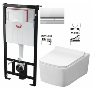 ALCAPLAST Sádromodul předstěnový instalační systém s chromovým tlačítkem M1721 + WC REA Rico Rimless + SEDÁTKO AM101/1120 M1721 RI1