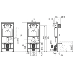 Alcaplast modul do sádrokartonu s odvětráním AM101/1120V pro suchou instalaci výška 1,2m AM101/1120V