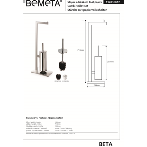 Bemeta BETA stojan s držákem toaletního papíru a WC štětkou, chrom 132836012