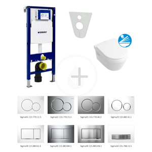 GEBERIT Duofix Modul pro závěsné WC s tlačítkem Sigma01, lesklý chrom + Villeroy Boch WC a sedátko, DirectFlush, SoftClose, CeramicPlus 111.300.00.5 NB2