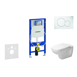 GEBERIT Duofix Modul pro závěsné WC s tlačítkem Sigma01, alpská bílá + Duravit D-Code WC a sedátko, Rimless, SoftClose 111.300.00.5 NH1