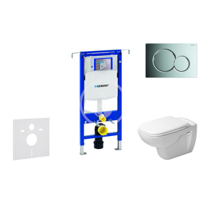 GEBERIT Duofix Modul pro závěsné WC s tlačítkem Sigma01, lesklý chrom + Duravit D-Code WC a sedátko, Rimless, SoftClose 111.355.00.5 NH2