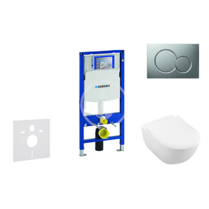 GEBERIT Duofix Modul pro závěsné WC s tlačítkem Sigma01, matný chrom + Villeroy Boch WC a sedátko, DirectFlush, SoftClose, CeramicPlus 111.300.00.5 NI3