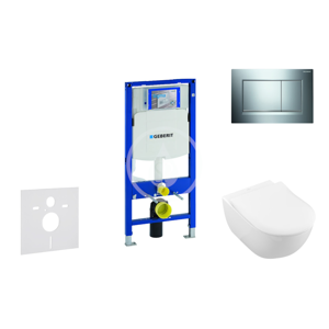 GEBERIT Duofix Modul pro závěsné WC s tlačítkem Sigma30, lesklý chrom/chrom mat + Villeroy Boch WC a sedátko, DirectFlush, SoftClose, CeramicPlus 111.300.00.5 NI6