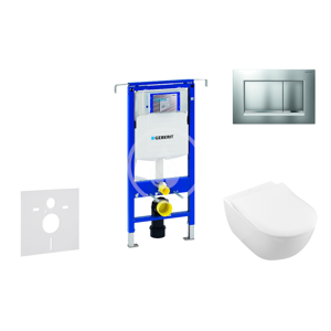 GEBERIT Duofix Modul pro závěsné WC s tlačítkem Sigma30, matný chrom/chrom + Villeroy Boch WC a sedátko, DirectFlush, SoftClose, CeramicPlus 111.355.00.5 NI7