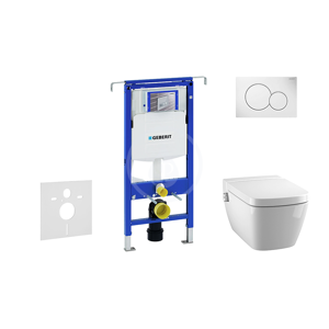 GEBERIT Duofix Modul pro závěsné WC s tlačítkem Sigma01, alpská bílá + Tece One sprchovací toaleta a sedátko, Rimless, SoftClose 111.355.00.5 NT1