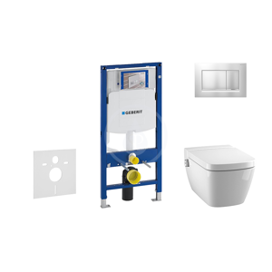 GEBERIT Duofix Modul pro závěsné WC s tlačítkem Sigma30, matný chrom/chrom + Tece One sprchovací toaleta a sedátko, Rimless, SoftClose 111.300.00.5 NT7