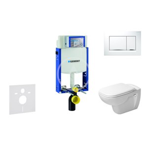 GEBERIT Kombifix Modul pro závěsné WC s tlačítkem Sigma30, bílá/lesklý chrom + Duravit D-Code WC a sedátko, Rimless, SoftClose 110.302.00.5 NH5