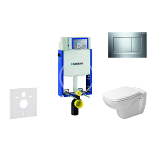 GEBERIT Kombifix Modul pro závěsné WC s tlačítkem Sigma30, lesklý chrom/chrom mat + Duravit D-Code WC a sedátko, Rimless, SoftClose 110.302.00.5 NH6