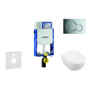 GEBERIT Kombifix Modul pro závěsné WC s tlačítkem Sigma01, lesklý chrom + Villeroy Boch WC a sedátko, DirectFlush, SoftClose, CeramicPlus 110.302.00.5 NI2