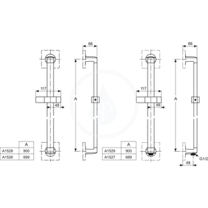 IDEAL STANDARD Archimodule Prodlužovací set pro sprchovou tyč (horní upevnění), chrom A860823AA