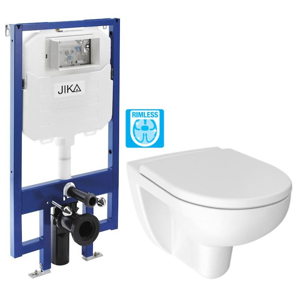JIKA předstěnový instalační 8 cm systém bez tlačítka + WC JIKA LYRA PLUS RIMLESS + SEDÁTKO DURAPLAST H894652 X LY1