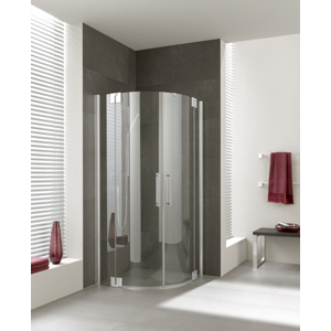 Kermi Čtvrtkruh Pasa XP P50 09018 870-900/1850 stříbrná matná ESG čiré Clean Čtvrtkruhový sprch. kout kyvné dveře s pevnými poli PXP50090181PK