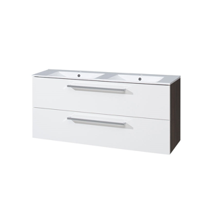 MEREO Koupelnová skříňka s keramickým dvoumyvadlem 120 cm, bílá/schoko CN683