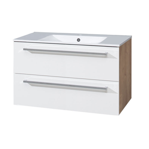 MEREO Bino koupelnová skříňka s keramickým umyvadlem 100cm, bílá/dub, 2 zásuvky CN672