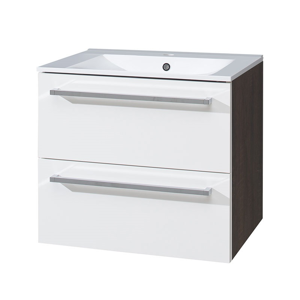MEREO Koupelnová skříňka s keramickým umyvadlem 60 cm, spodní, bílá/schoko CN680