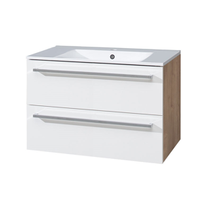MEREO Bino, koupelnová skříňka s keramickým umyvadlem 81 cm, bílá/dub CN671
