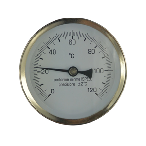MEREO Teploměr bimetalový DN 100, 0 120 °C, zadní vývod 1/2", jímka 50 mm PR3054