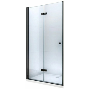 MEXEN LIMA skládací dveře 80x190 cm 6mm, černé, transparent se stěnovým profilem 856-080-000-70-00