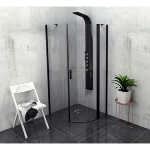 POLYSAN ZOOM LINE BLACK čtvrtkruhová sprchová zástěna 900x900, čiré sklo, pravá ZL2615BR