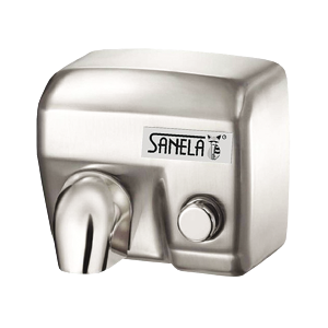 Sanela elektrický osoušeč rukou s nerezovým matným krytem a tlačítkem na čelní stěně79023 SL 79023